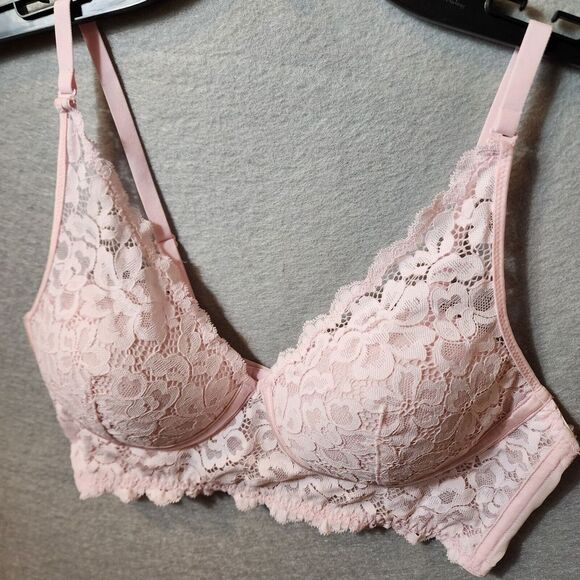 Maidenform Longline Bra Size 36B Soft Cup Bralette Lace Pink - Picture 4 of 9